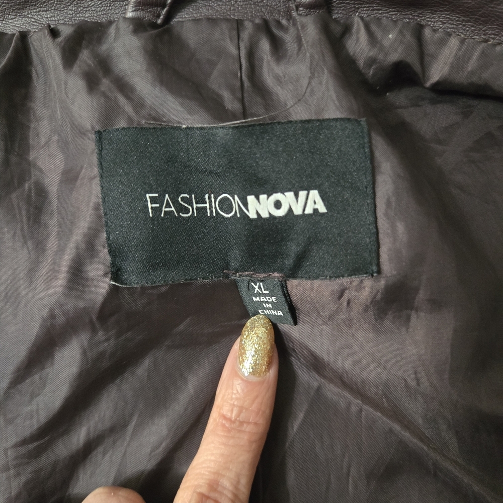 Fashion Nova Dark Brown Leather Jacket - Picture 6 of 7